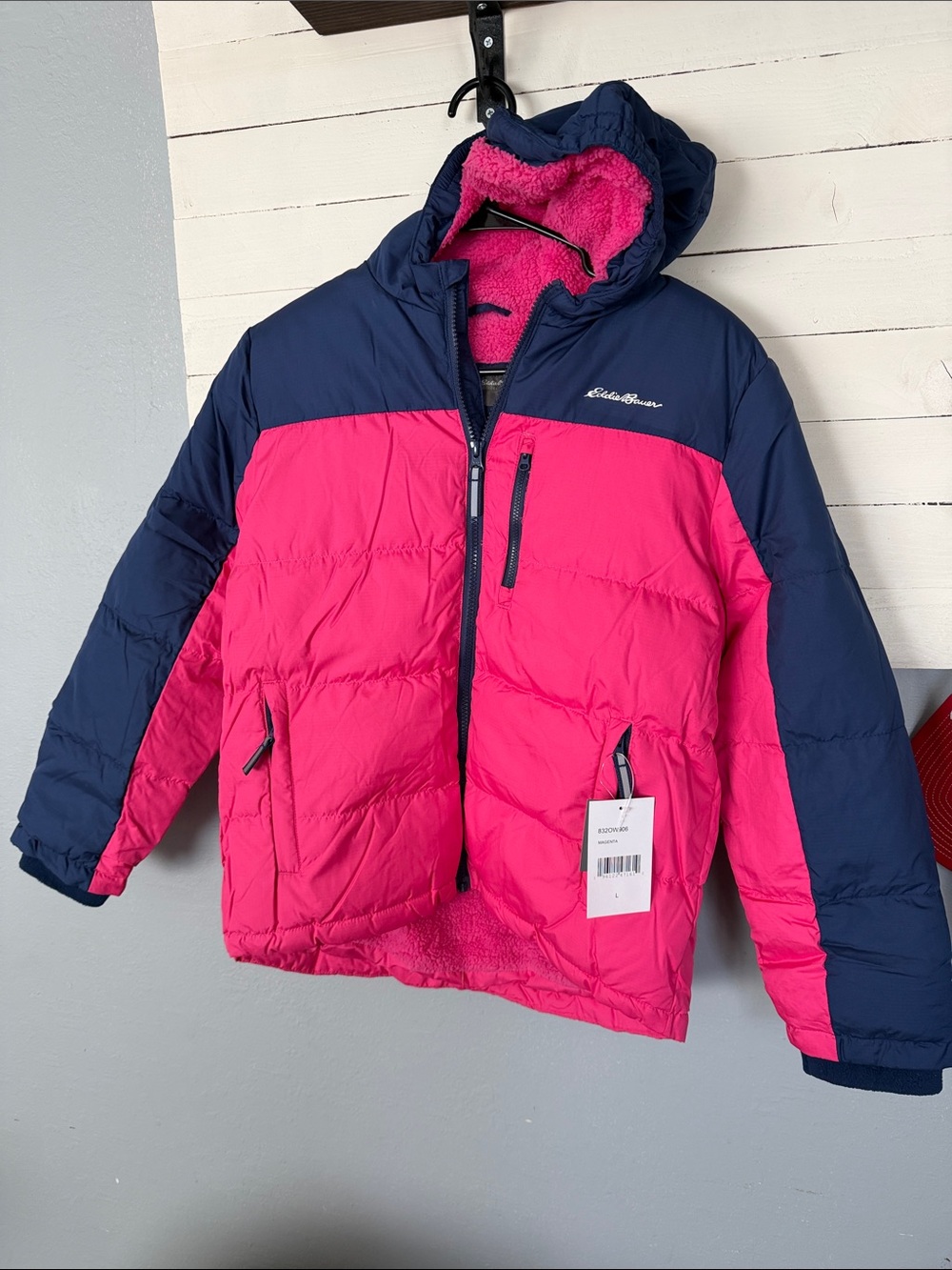 Eddie Bauer Kids Pink and Navy Hooded Puffer Jacket